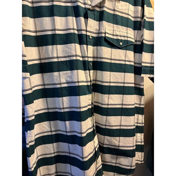 Roper Men’s XL White Green Striped Short Sleeve Pearl Snap Cotton Western Shirt - Picture 6 of 12